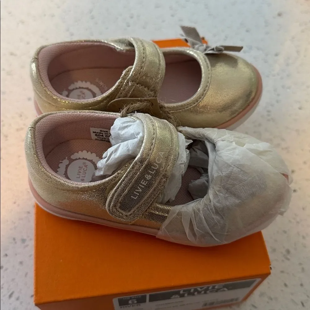 Livie & Luca Gold Champagne Mary Jane Girls' Shoes with Pink Lining